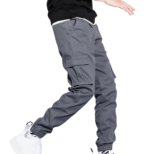 Men's Quick-Dry Cargo Hiking Pants with Elastic Waist and Multi Pockets - Gray, Medium