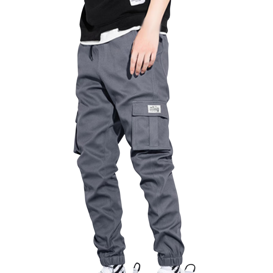 Men's Quick-Dry Cargo Hiking Pants with Elastic Waist and Multi Pockets - Gray, Medium