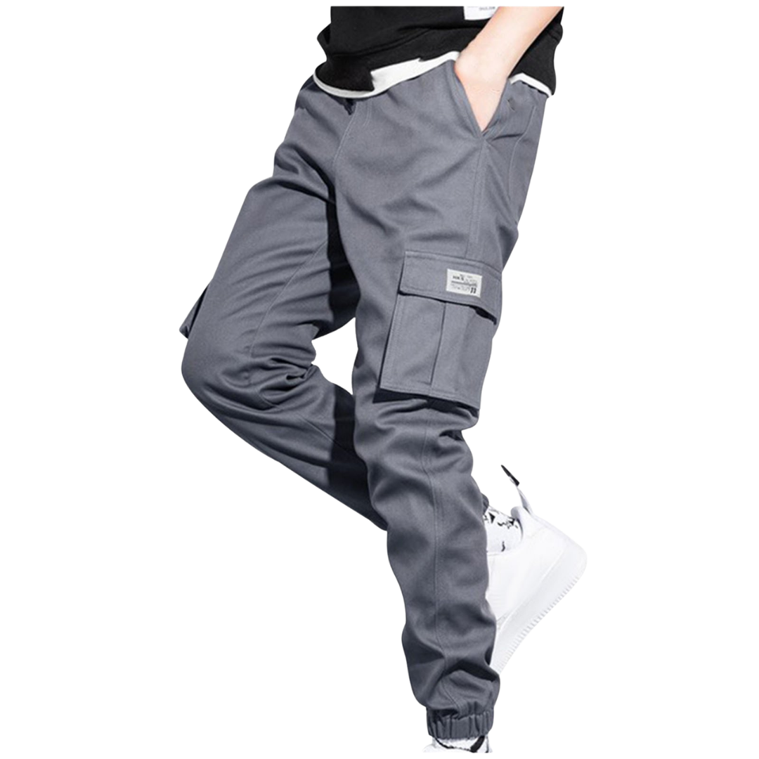 Men's Quick-Dry Cargo Hiking Pants with Elastic Waist and Multi Pockets - Gray, Medium