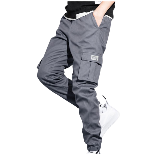 Men's Quick-Dry Cargo Hiking Pants with Elastic Waist and Multi Pockets - Gray, Medium