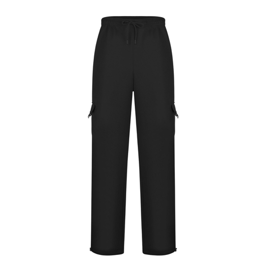Men's Relaxed Fit Cargo Pants with Elastic Waist and Zipper Pockets - Black, Medium