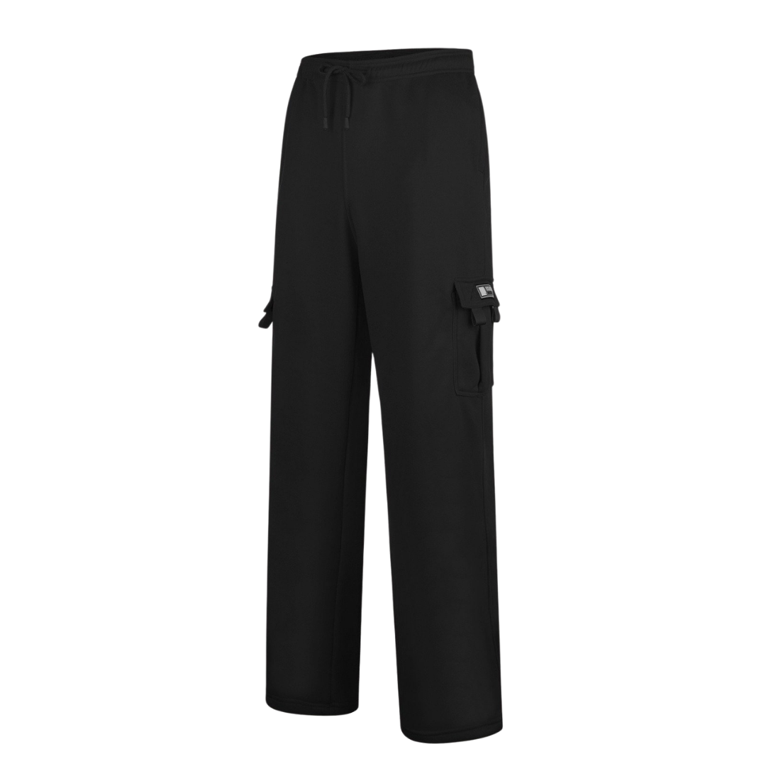 Men's Relaxed Fit Cargo Pants with Elastic Waist and Zipper Pockets - Black, Medium